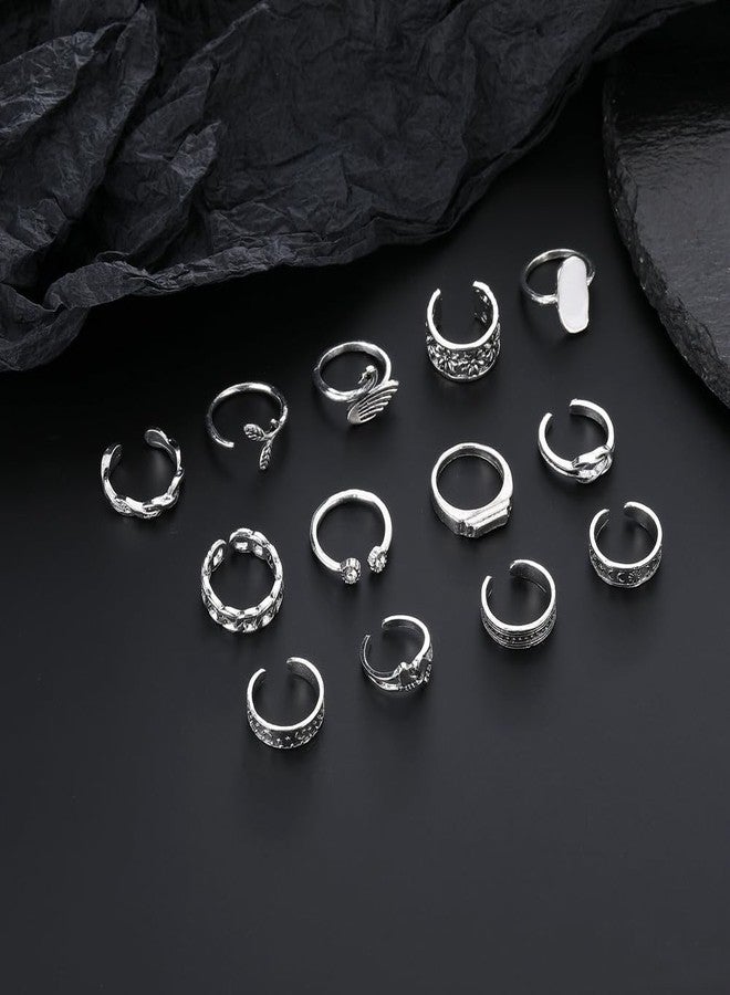 Acruccen 46 Pcs Open Toe Rings Set for Women Adjustable Finger Tail Ring Summer Beach Foot Jewelry Silver-tone - Image 5